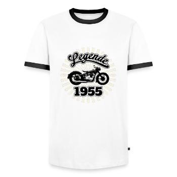 Motorrad Legende 1955 DDR - Männer Kontrast-T-Shirt - Weiß/Schwarz - Vorne - AI Model Female 172 light (172cm) & AI Model Male 178 dark (178cm)