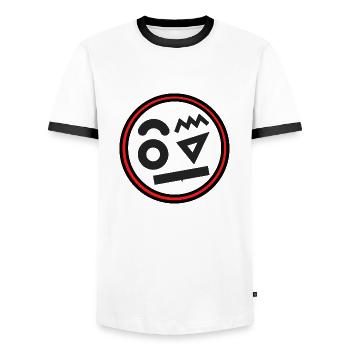 At the head - Men's Ringer Shirt - white/black - Front - AI Model Female 172 light (172cm) & AI Model Male 178 dark (178cm)