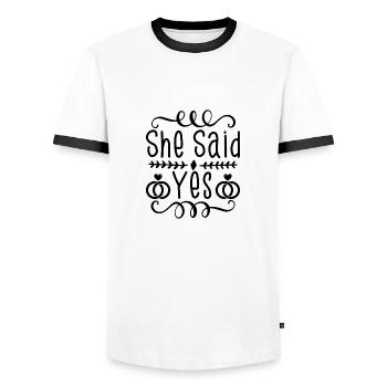 She Said Yes - Männer Kontrast-T-Shirt - Weiß/Schwarz - Vorne - AI Model Female 172 light (172cm) & AI Model Male 178 dark (178cm)