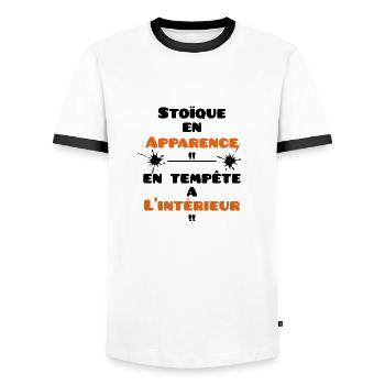 faux calme !!! - T-shirt contrasté Homme - blanc/noir - Devant - AI Model Female 172 light (172cm) & AI Model Male 178 dark (178cm)