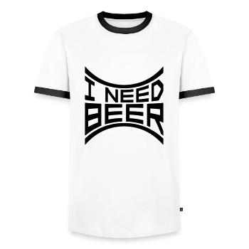I Need Beer - Men's Ringer Shirt - white/black - Front - AI Model Female 172 light (172cm) & AI Model Male 178 dark (178cm)