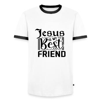 Jesus is my Best Friend - Men's Ringer Shirt - white/black - Front - AI Model Female 172 light (172cm) & AI Model Male 178 dark (178cm)