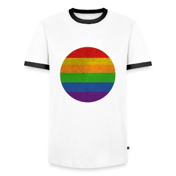 Pride Flag Vintage Rainbow - Men's Ringer Shirt - white/black - Front - AI Model Female 172 light (172cm) & AI Model Male 178 dark (178cm)