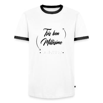 Très bon millésime - T-shirt contrasté Homme - blanc/noir - Devant - AI Model Female 172 light (172cm) & AI Model Male 178 dark (178cm)