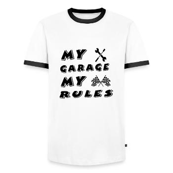 Garage - Men's Ringer Shirt - white/black - Front - AI Model Female 172 light (172cm) & AI Model Male 178 dark (178cm)