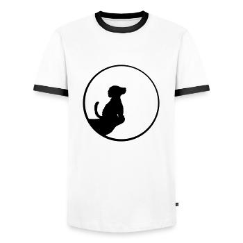 Klippe Mond sitzender Hund - Männer Kontrast-T-Shirt - Weiß/Schwarz - Vorne - AI Model Female 172 light (172cm) & AI Model Male 178 dark (178cm)