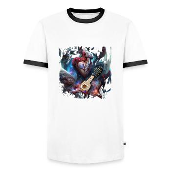 My Bleeding Heart Plays Guitar - Men's Ringer Shirt - white/black - Front - AI Model Female 172 light (172cm) & AI Model Male 178 dark (178cm)