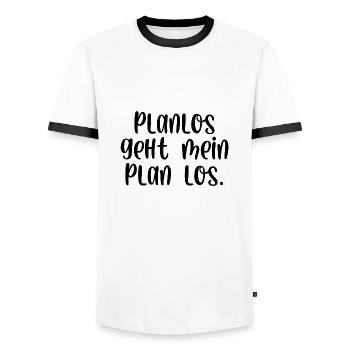 Planlos geht mein Plan los - Männer Kontrast-T-Shirt - Weiß/Schwarz - Vorne - AI Model Female 172 light (172cm) & AI Model Male 178 dark (178cm)
