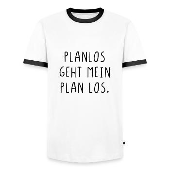 Planlos geht mein Plan los - Männer Kontrast-T-Shirt - Weiß/Schwarz - Vorne - AI Model Female 172 light (172cm) & AI Model Male 178 dark (178cm)
