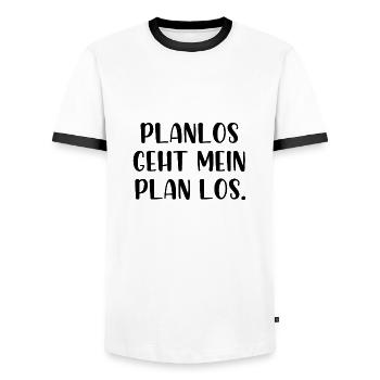Planlos geht mein Plan los - Männer Kontrast-T-Shirt - Weiß/Schwarz - Vorne - AI Model Female 172 light (172cm) & AI Model Male 178 dark (178cm)