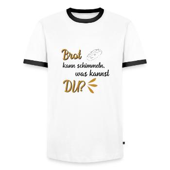 Brot kann schimmeln, was kannst du? - Männer Kontrast-T-Shirt - Weiß/Schwarz - Vorne - AI Model Female 172 light (172cm) & AI Model Male 178 dark (178cm)