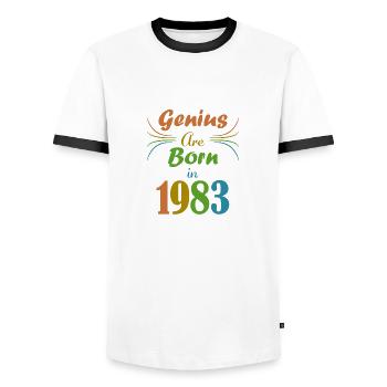 Genius Jahrgang 1983 - Männer Kontrast-T-Shirt - Weiß/Schwarz - Vorne - AI Model Female 172 light (172cm) & AI Model Male 178 dark (178cm)