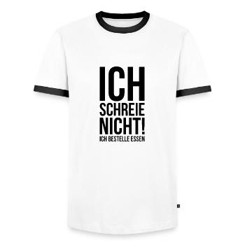 Ich schreie nicht ich bestelle Essen - Männer Kontrast-T-Shirt - Weiß/Schwarz - Vorne - AI Model Female 172 light (172cm) & AI Model Male 178 dark (178cm)