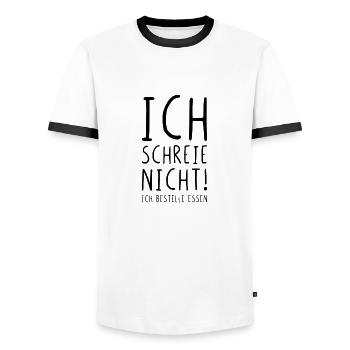 Ich schreie nicht ich bestelle Essen - Männer Kontrast-T-Shirt - Weiß/Schwarz - Vorne - AI Model Female 172 light (172cm) & AI Model Male 178 dark (178cm)