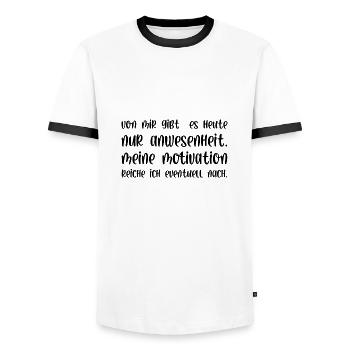 Meine Motivation reiche ich eventuell nach - Männer Kontrast-T-Shirt - Weiß/Schwarz - Vorne - AI Model Female 172 light (172cm) & AI Model Male 178 dark (178cm)