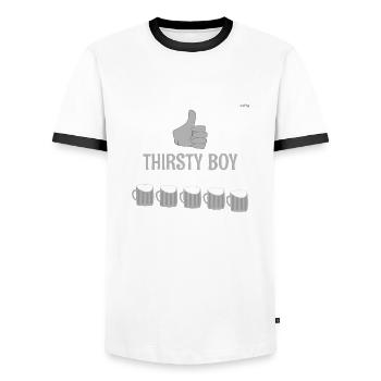 Thirsty boy - gray version - Men's Ringer Shirt - white/black - Front - AI Model Female 172 light (172cm) & AI Model Male 178 dark (178cm)