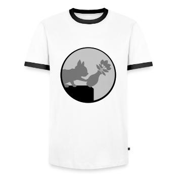 Blumenvase fällt runter Katze - Männer Kontrast-T-Shirt - Weiß/Schwarz - Vorne - AI Model Female 172 light (172cm) & AI Model Male 178 dark (178cm)