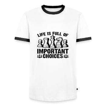 Life Is Full Of Important Choices - Men's Ringer Shirt - white/black - Front - AI Model Female 172 light (172cm) & AI Model Male 178 dark (178cm)