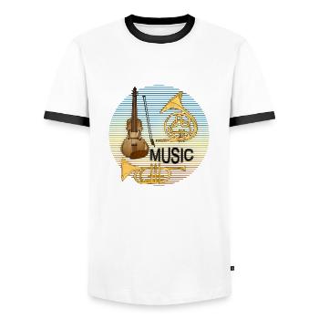 Musical instruments - Men's Ringer Shirt - white/black - Front - AI Model Female 172 light (172cm) & AI Model Male 178 dark (178cm)