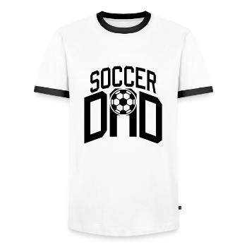 Hobby Logo Soccer Dad - Männer Kontrast-T-Shirt - Weiß/Schwarz - Vorne - AI Model Female 172 light (172cm) & AI Model Male 178 dark (178cm)