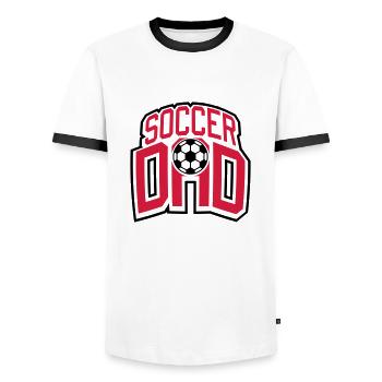 Hobby Logo Soccer Dad - Männer Kontrast-T-Shirt - Weiß/Schwarz - Vorne - AI Model Female 172 light (172cm) & AI Model Male 178 dark (178cm)
