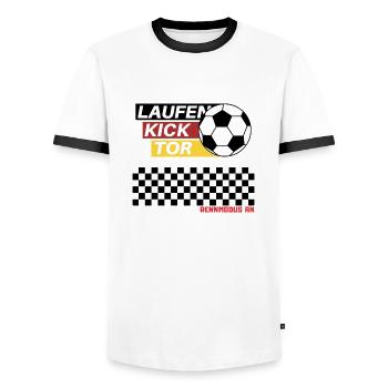 Fußball spielen - Männer Kontrast-T-Shirt - Weiß/Schwarz - Vorne - AI Model Female 172 light (172cm) & AI Model Male 178 dark (178cm)