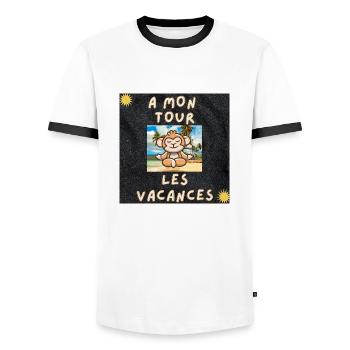 A MON TOUR LES VACANCES - T-shirt contrasté Homme - blanc/noir - Devant - AI Model Female 172 light (172cm) & AI Model Male 178 dark (178cm)
