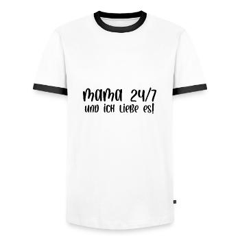 Mama 24 7 und ich liebe es - Männer Kontrast-T-Shirt - Weiß/Schwarz - Vorne - AI Model Female 172 light (172cm) & AI Model Male 178 dark (178cm)