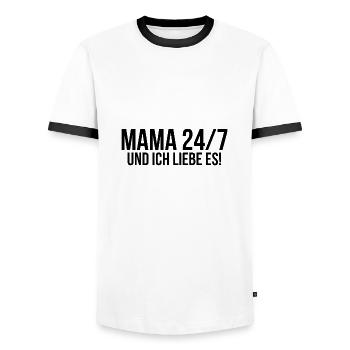 Mama 24 7 und ich liebe es - Männer Kontrast-T-Shirt - Weiß/Schwarz - Vorne - AI Model Female 172 light (172cm) & AI Model Male 178 dark (178cm)