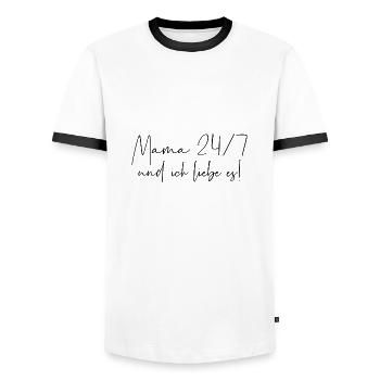 Mama 24 7 und ich liebe es - Männer Kontrast-T-Shirt - Weiß/Schwarz - Vorne - AI Model Female 172 light (172cm) & AI Model Male 178 dark (178cm)