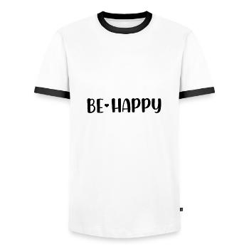 Be Happy - Men's Ringer Shirt - white/black - Front - AI Model Female 172 light (172cm) & AI Model Male 178 dark (178cm)