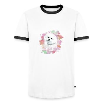 bichon frisé, maltais, chien, aquarelle, aquarelle - T-shirt contrasté Homme - blanc/noir - Devant - AI Model Female 172 light (172cm) & AI Model Male 178 dark (178cm)