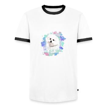 bichon frisé, maltais, chien, aquarelle, aquarelle - T-shirt contrasté Homme - blanc/noir - Devant - AI Model Female 172 light (172cm) & AI Model Male 178 dark (178cm)