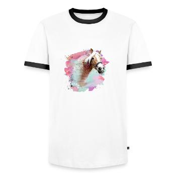 horse,haflinger, graffiti, painting, horses,colorful - Men's Ringer Shirt - white/black - Front - AI Model Female 172 light (172cm) & AI Model Male 178 dark (178cm)