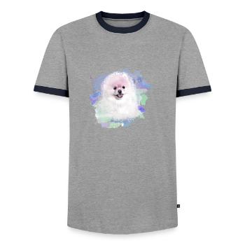 pomerian,zwergspitz,pointu,chien,graffiti,peinture - T-shirt contrasté Homme - gris/marine  - Devant - AI Model Female 172 light (172cm) & AI Model Male 178 light (178cm)