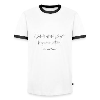 Geduld ist die Kunst langsamer wütend zu werden - Männer Kontrast-T-Shirt - Weiß/Schwarz - Vorne - AI Model Female 172 light (172cm) & AI Model Male 178 dark (178cm)