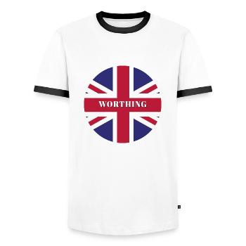Worthing England - Men's Ringer Shirt - white/black - Front - AI Model Female 172 light (172cm) & AI Model Male 178 dark (178cm)