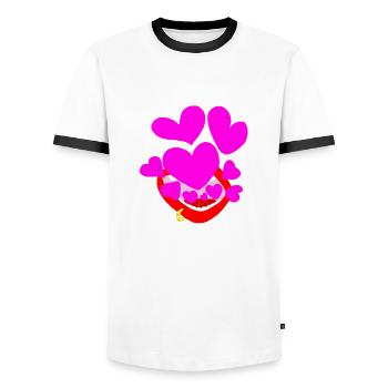 Bubbles of Love v.Carmine strong. - Men's Ringer Shirt - white/black - Front - AI Model Female 172 light (172cm) & AI Model Male 178 dark (178cm)