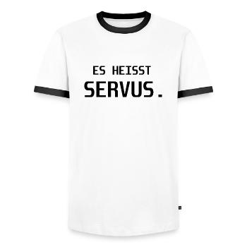 Es Heisst servus - Männer Kontrast-T-Shirt - Weiß/Schwarz - Vorne - AI Model Female 172 light (172cm) & AI Model Male 178 dark (178cm)