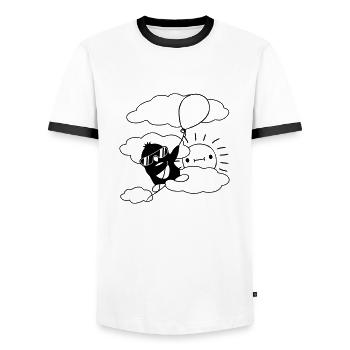 Sonne fliegender Pinguin Luftballon - Männer Kontrast-T-Shirt - Weiß/Schwarz - Vorne - AI Model Female 172 light (172cm) & AI Model Male 178 dark (178cm)