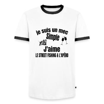street fishing et apéro - T-shirt contrasté Homme - blanc/noir - Devant - AI Model Female 172 light (172cm) & AI Model Male 178 dark (178cm)