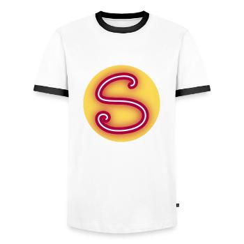 Lettre S géante prénom naissance anniversaire - T-shirt contrasté Homme - blanc/noir - Devant - AI Model Female 172 light (172cm) & AI Model Male 178 dark (178cm)