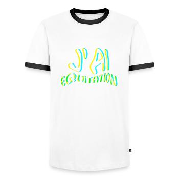 j' ai équitation - idee cadeau cavalière - T-shirt contrasté Homme - blanc/noir - Devant - AI Model Female 172 light (172cm) & AI Model Male 178 dark (178cm)