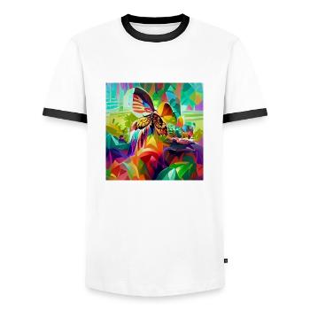 Style rétro psychédélique coloré et psychédélique - T-shirt contrasté Homme - blanc/noir - Devant - AI Model Female 172 light (172cm) & AI Model Male 178 dark (178cm)