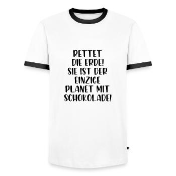 Rettet die Erde sie ist der Planet mit Schokolade - Männer Kontrast-T-Shirt - Weiß/Schwarz - Vorne - AI Model Female 172 light (172cm) & AI Model Male 178 dark (178cm)