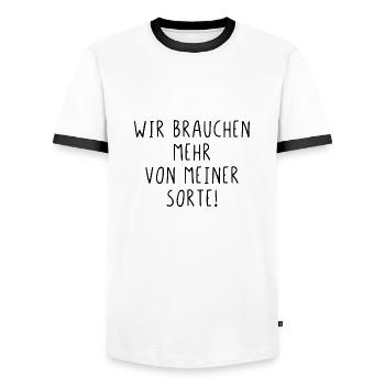 Wir brauchen mehr von meiner Sorte - Männer Kontrast-T-Shirt - Weiß/Schwarz - Vorne - AI Model Female 172 light (172cm) & AI Model Male 178 dark (178cm)