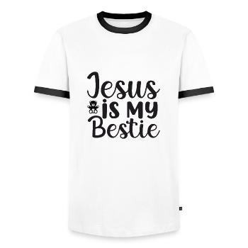 Jesus is my beast - Men's Ringer Shirt - white/black - Front - AI Model Female 172 light (172cm) & AI Model Male 178 dark (178cm)