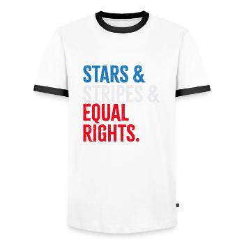 Stars & Stripes & Equal Rights - Men's Ringer Shirt - white/black - Front - AI Model Female 172 light (172cm) & AI Model Male 178 dark (178cm)