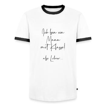 Ich bin ein Mann mit Klasse also Lehrer - Männer Kontrast-T-Shirt - Weiß/Schwarz - Vorne - AI Model Female 172 light (172cm) & AI Model Male 178 dark (178cm)