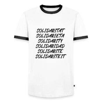 Solidarität - Männer Kontrast-T-Shirt - Weiß/Schwarz - Vorne - AI Model Female 172 light (172cm) & AI Model Male 178 dark (178cm)